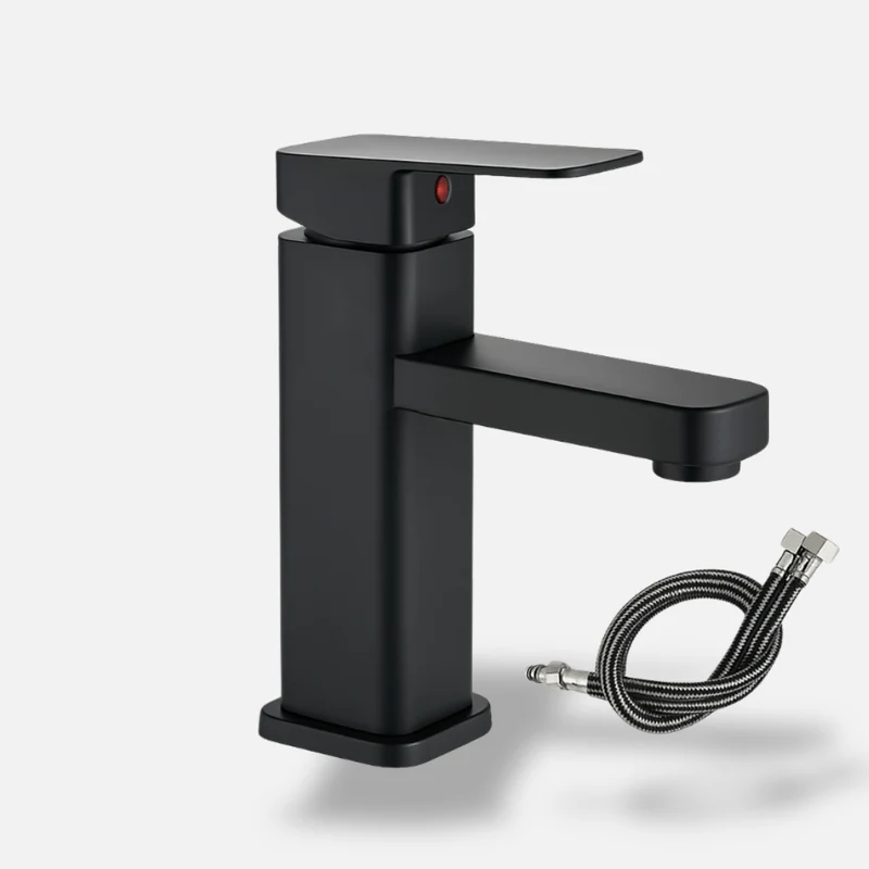 Robinet mitigeur salle de bain inox brossé – Modèle carré design pour lavabo moderne