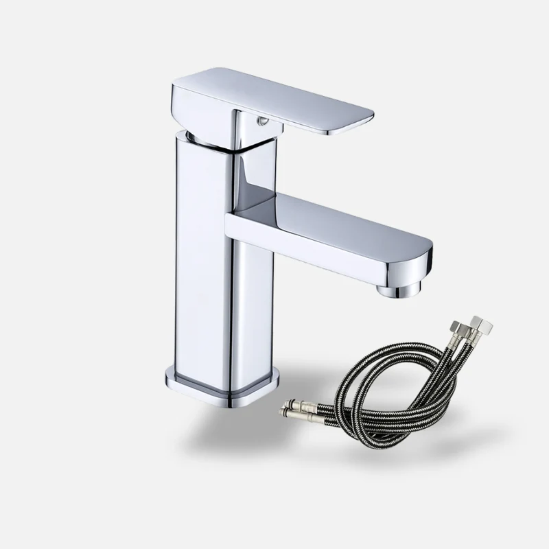 Robinet mitigeur salle de bain inox brossé – Modèle carré design pour lavabo moderne