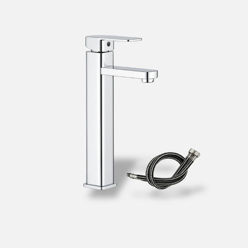 Robinet mitigeur salle de bain inox brossé – Modèle carré design pour lavabo moderne