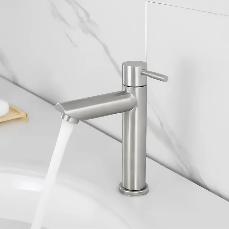 Robinet de lavabo inox brossé – Monotrou eau froide design moderne