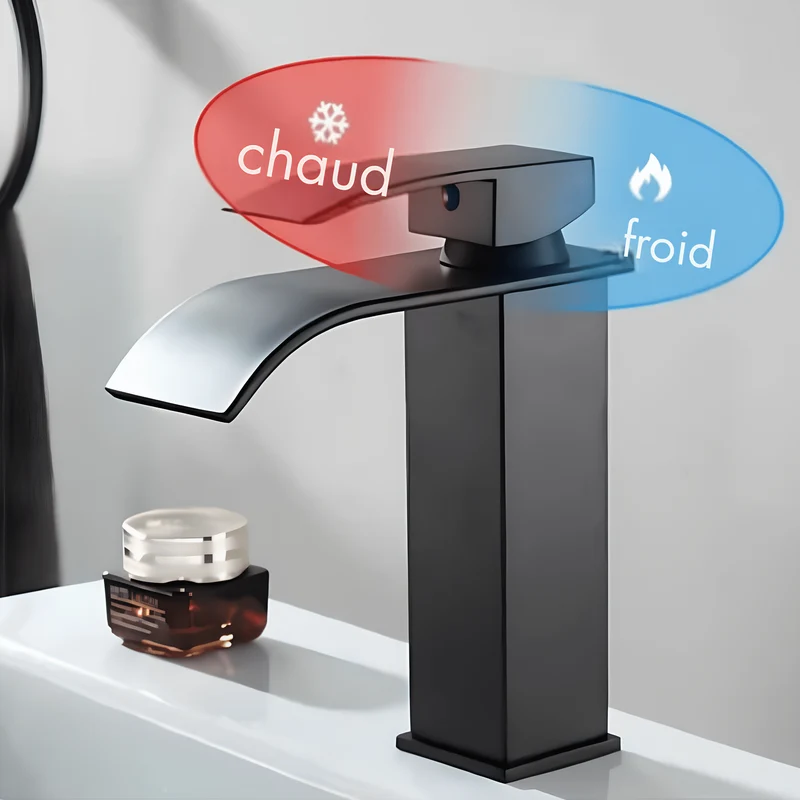 Robinet cascade salle de bain noir – Design moderne en inox mat