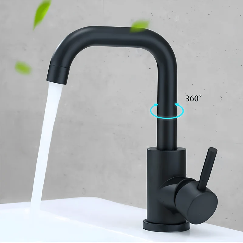 Robinet salle de bain design en inox brossé – Bec courbé et poignée latérale