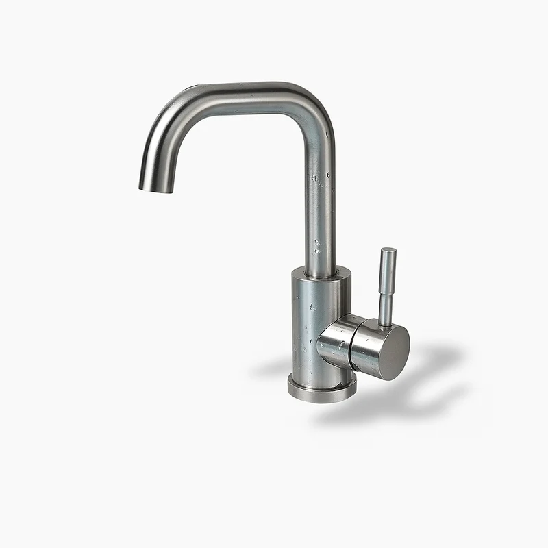 Robinet salle de bain design en inox brossé – Bec courbé et poignée latérale