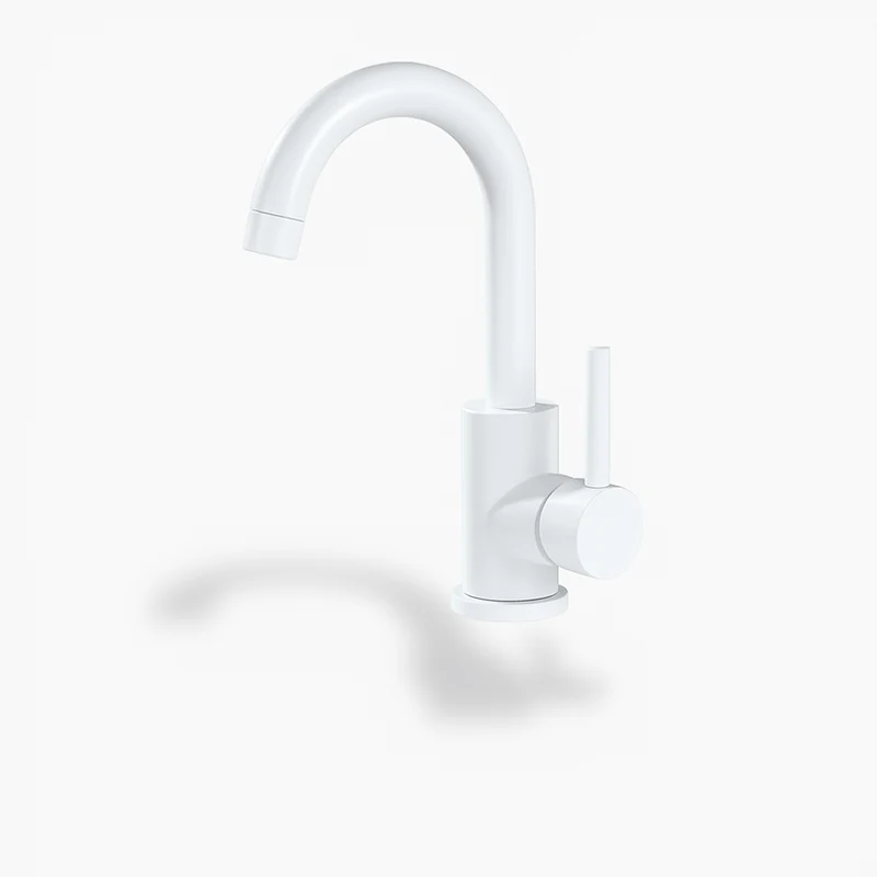 Robinet salle de bain design en inox brossé – Bec courbé et poignée latérale
