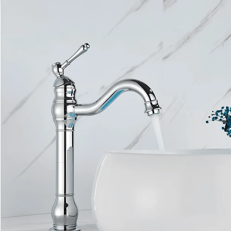 Robinet salle de bain rétro en laiton antique – Design à poignée unique