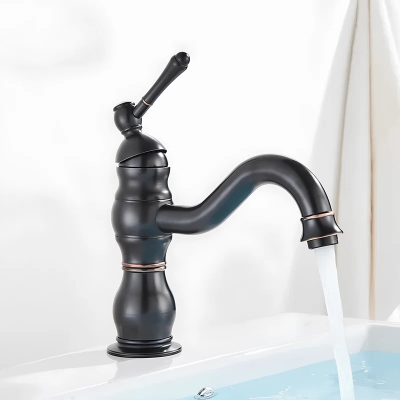 Robinet salle de bain rétro en laiton antique – Design à poignée unique
