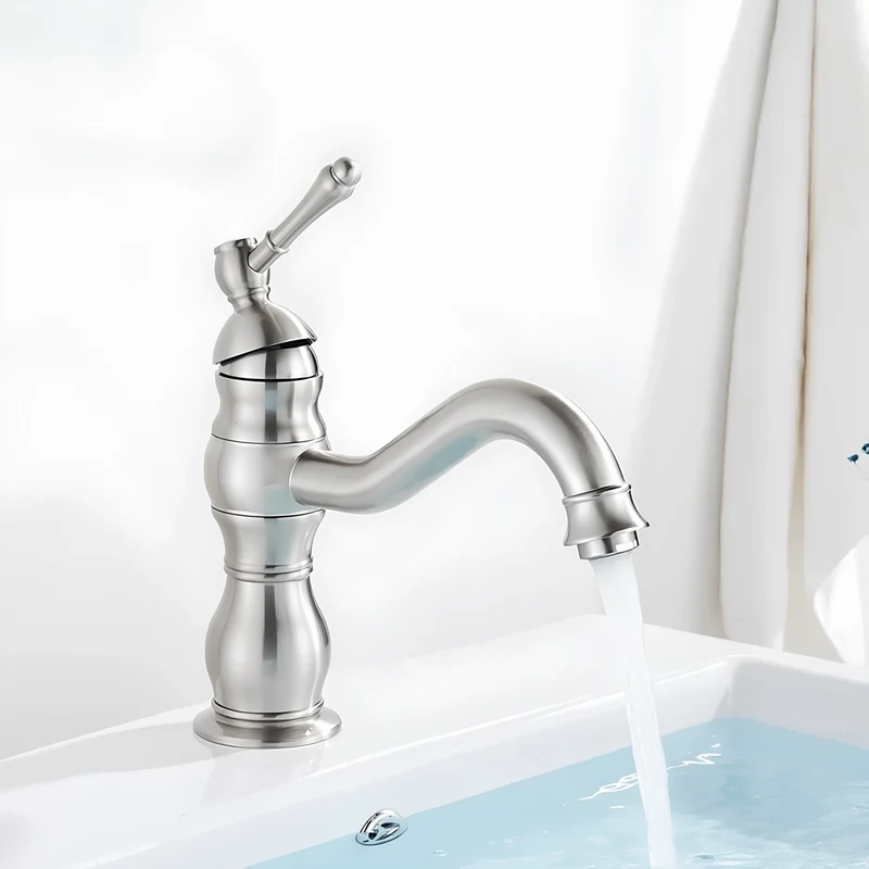 Robinet salle de bain rétro en laiton antique – Design à poignée unique