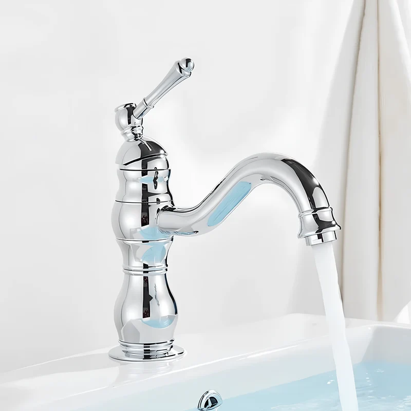 Robinet salle de bain rétro en laiton antique – Design à poignée unique