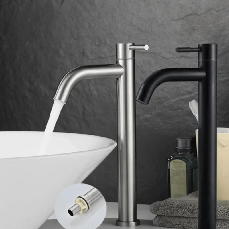 Robinet salle de bain haut en inox – Modèle élancé pour vasque surélevée