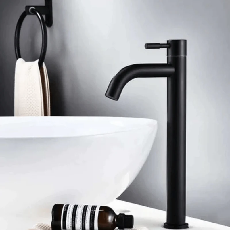 Robinet salle de bain haut en inox – Modèle élancé pour vasque surélevée