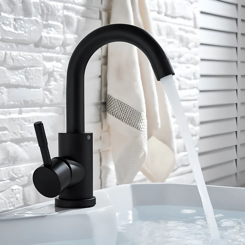 Robinet lavabo noir – Mitigeur salle de bain en acier inoxydable finition mate