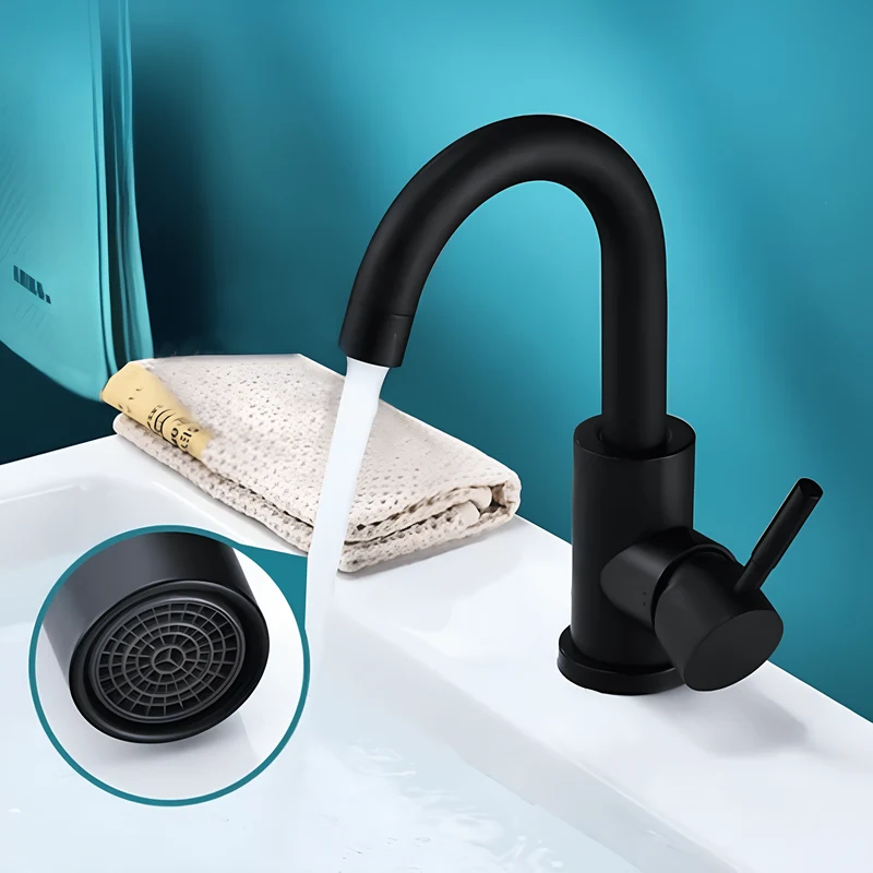 Robinet lavabo noir – Mitigeur salle de bain en acier inoxydable finition mate