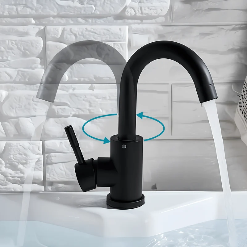 Robinet lavabo noir – Mitigeur salle de bain en acier inoxydable finition mate