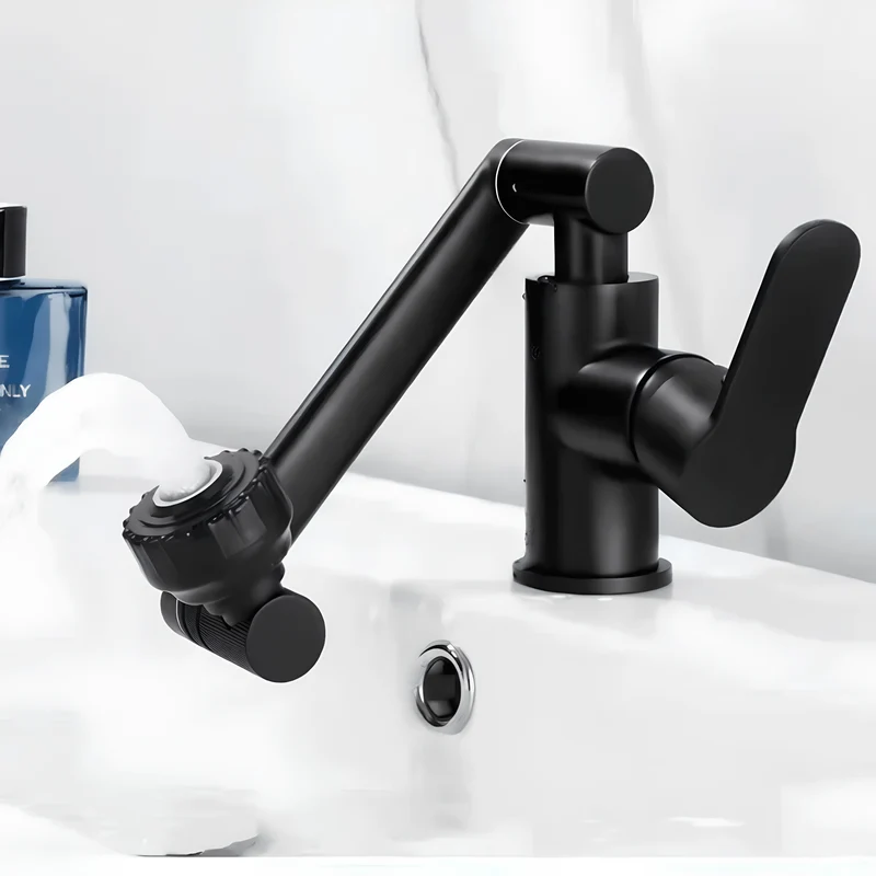 Robinet salle de bain noir orientable – Design moderne en acier inoxydable
