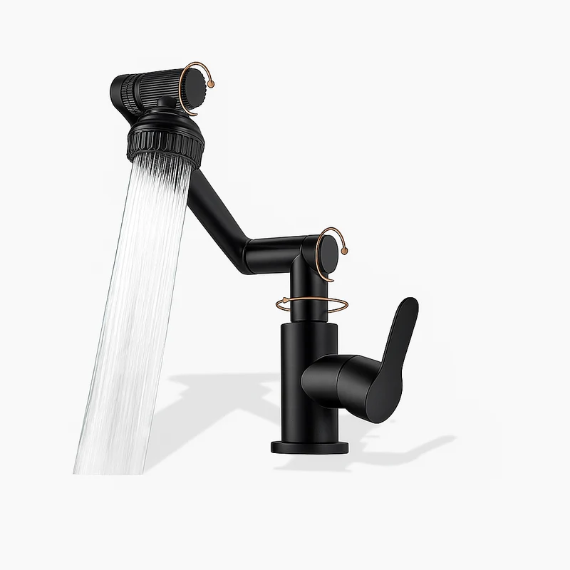 Robinet salle de bain noir orientable – Design moderne en acier inoxydable
