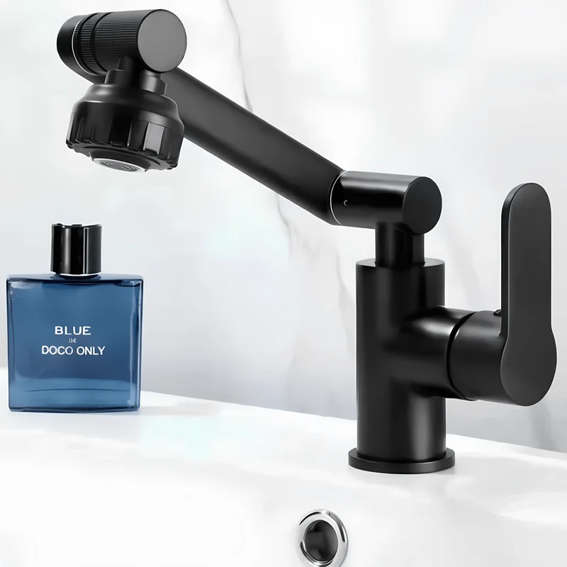 Robinet salle de bain noir orientable – Design moderne en acier inoxydable