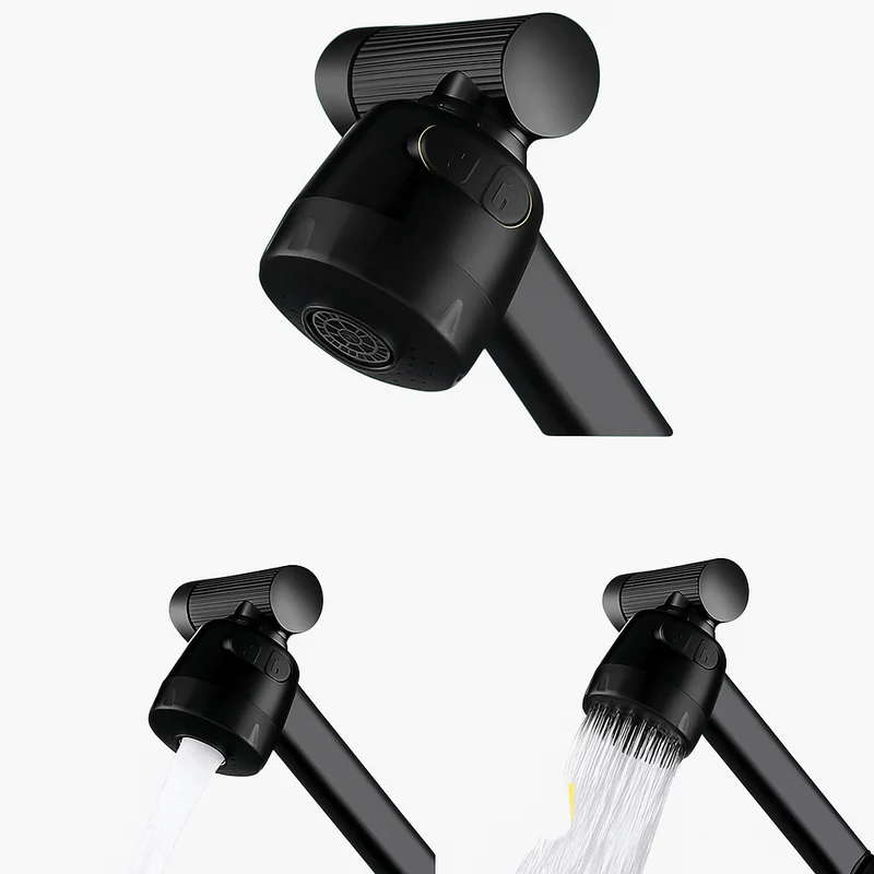 Robinet salle de bain noir orientable – Design moderne en acier inoxydable