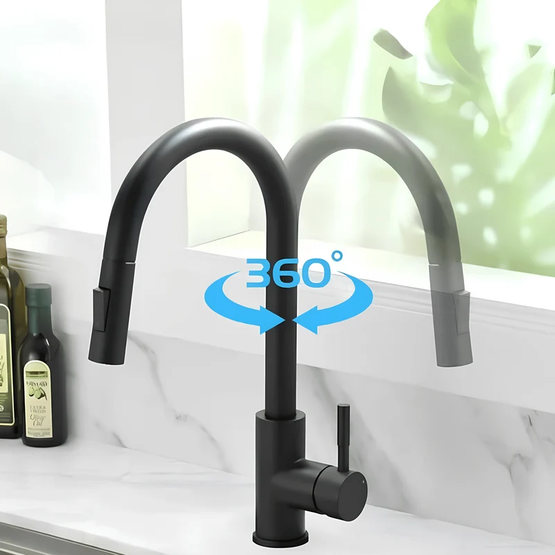 Robinet cuisine doré avec bec extractible – Design en laiton brossé