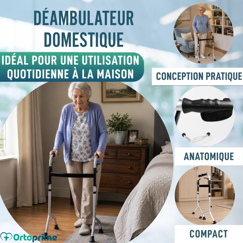 Déambulateur sans Roues avec Poignées Pliables | Hauteur Réglable