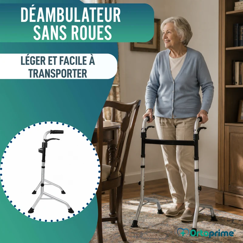 Déambulateur sans Roues avec Poignées Pliables | Hauteur Réglable