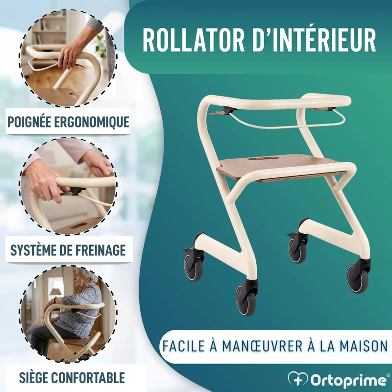 Rollator avec Siège et Frein Central | Usage Intérieur