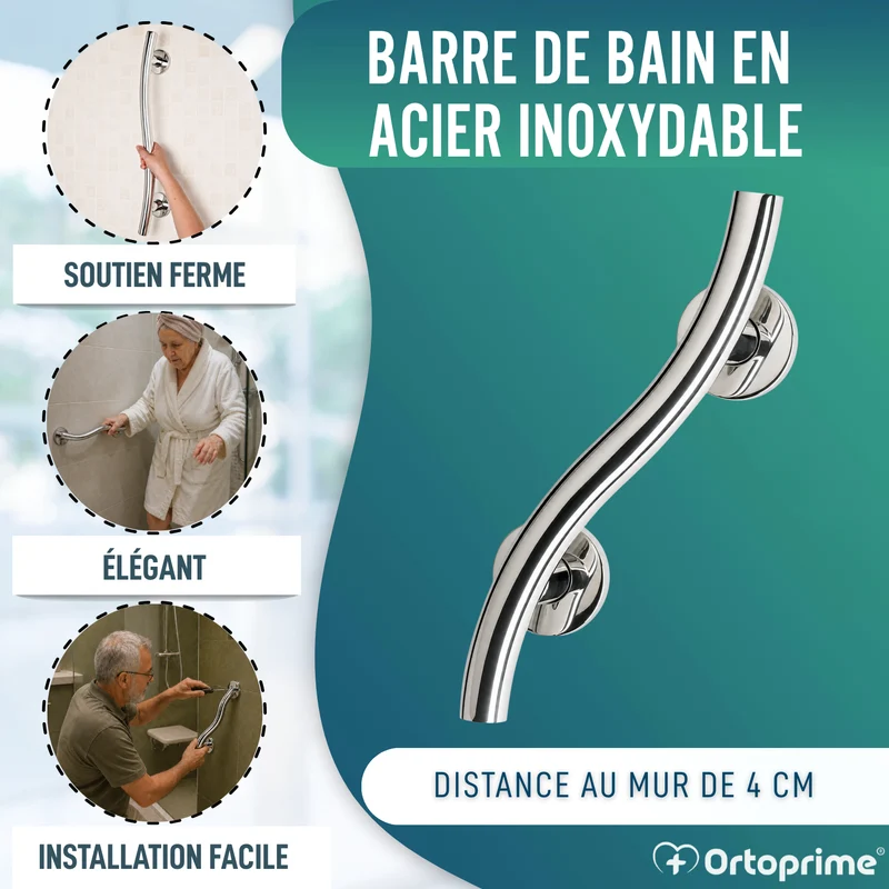 Barre d’Appui pour Salle de Bain en Acier Inox | 35 cm