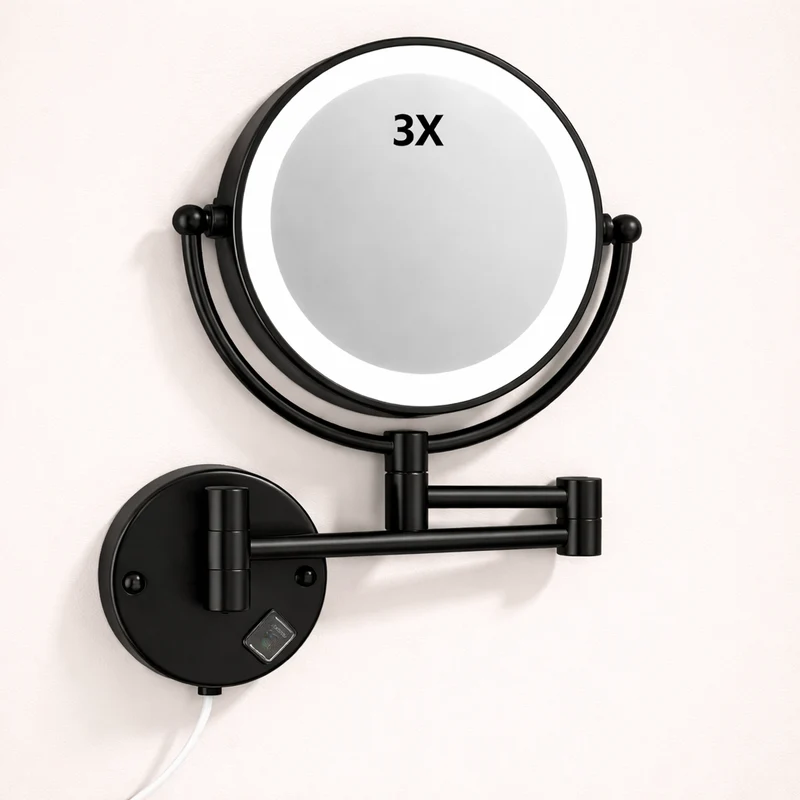 Miroir maquillage mural LED double face extensible