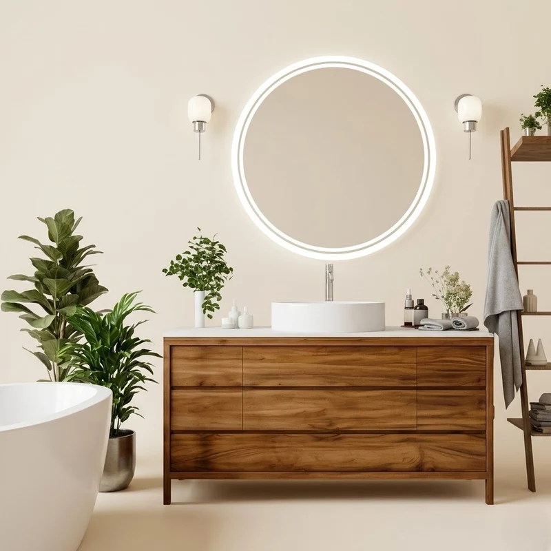 Miroir salle de bain LED rond anti-buée tactile éclairage réglable