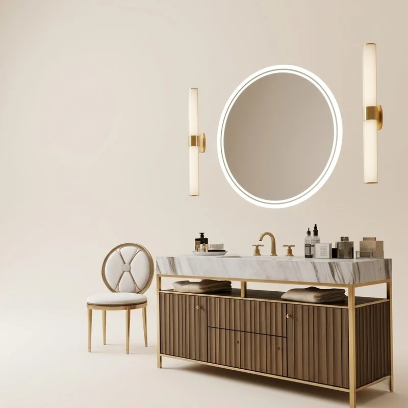 Miroir salle de bain LED rond anti-buée tactile éclairage réglable