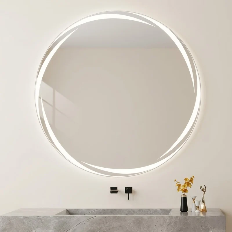 Miroir salle de bain LED rond anti-buée tactile rétroéclairé design moderne