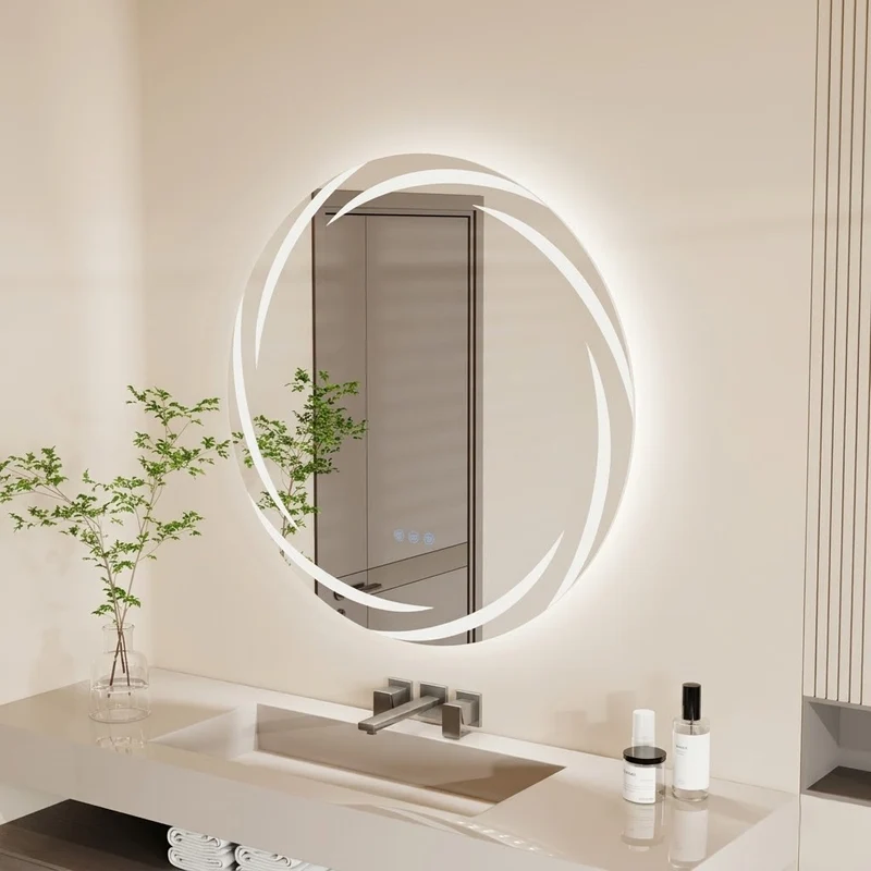 Miroir salle de bain LED rond anti-buée tactile rétroéclairé design moderne