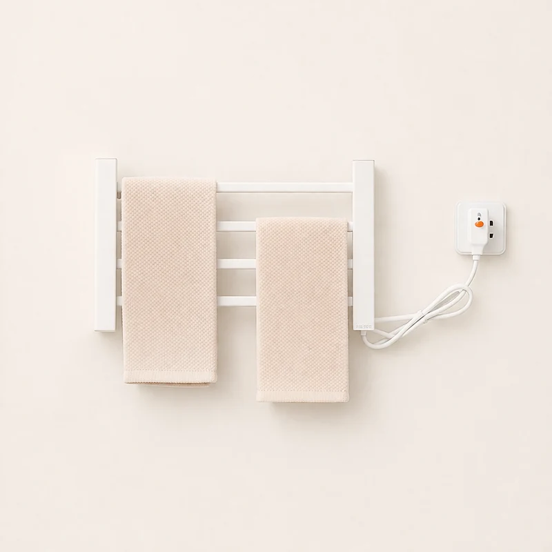 Porte-serviettes Électrique Noir Design - Thermostat Intelligent & Étagère Pliable