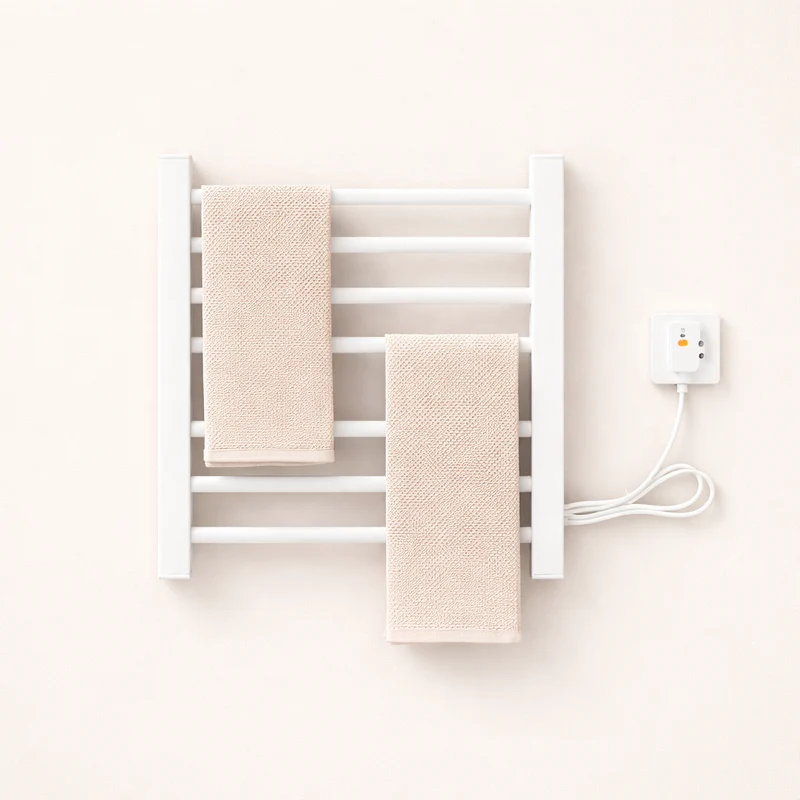 Porte-serviettes Électrique Noir Design - Thermostat Intelligent & Étagère Pliable