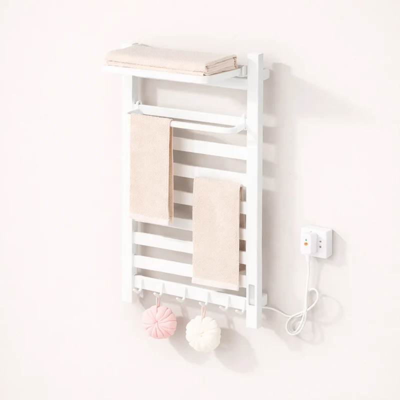 Porte-serviettes Électrique Noir Design - Thermostat Intelligent & Étagère Pliable