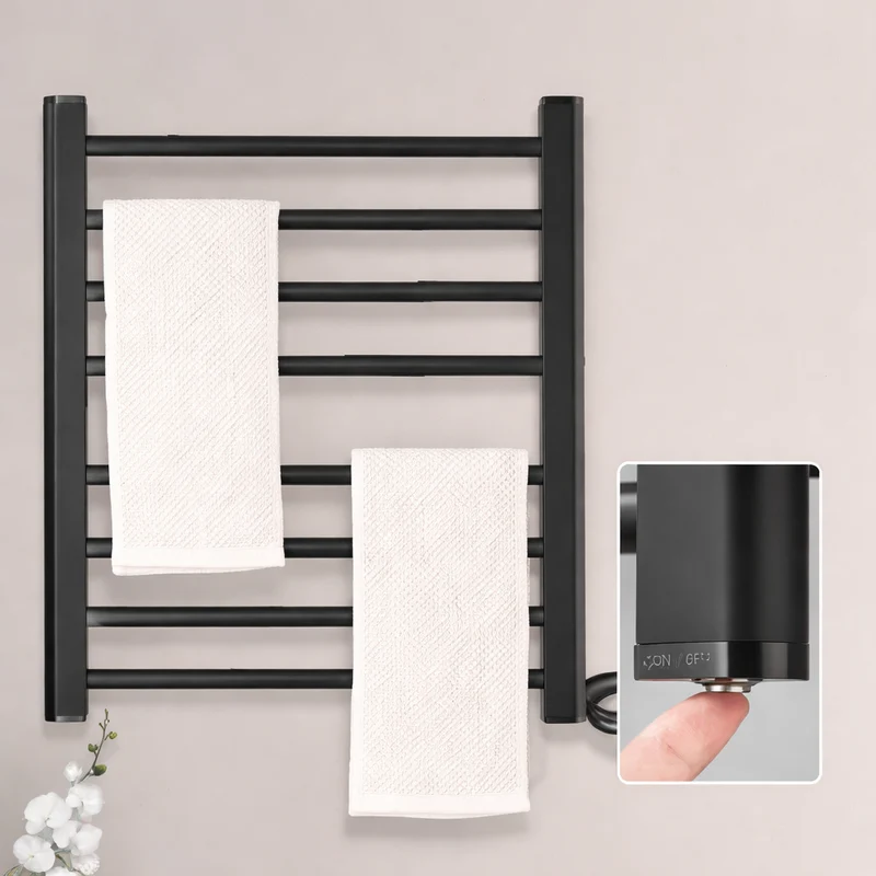 Sèche-serviette Électrique Noir Mat - Thermostat Tactile & Aluminium 304