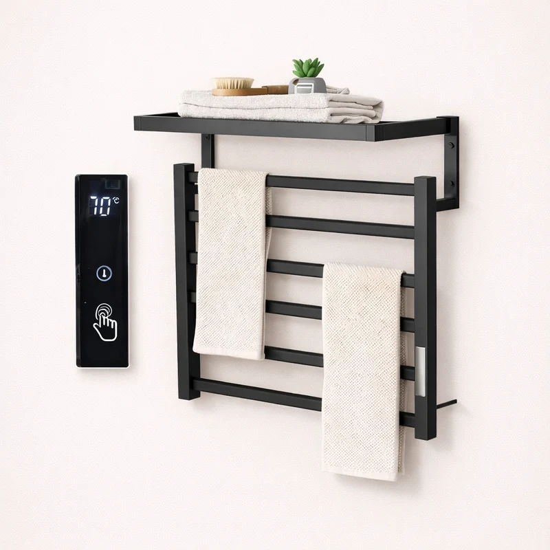 Sèche-serviette Électrique Noir Mat - Thermostat Tactile & Aluminium 304