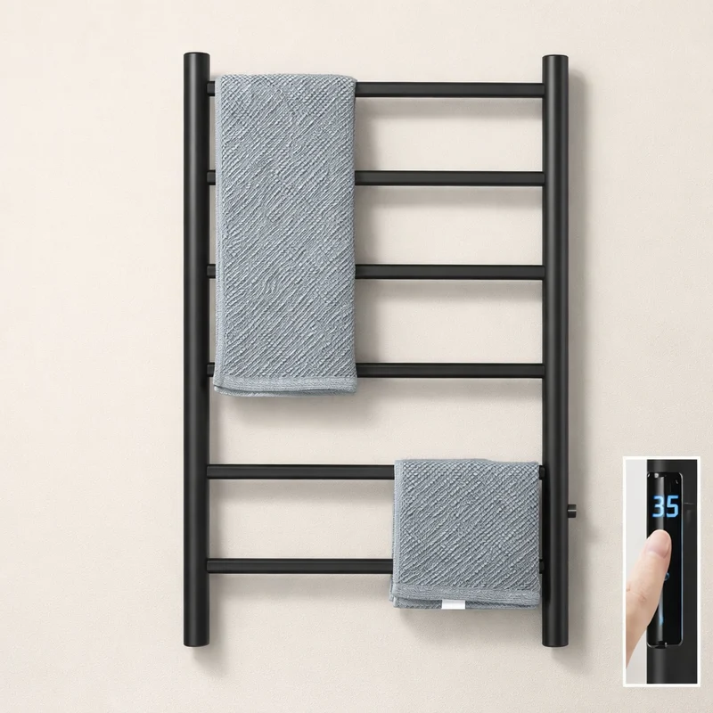 Sèche-serviette Électrique Noir Mat - Thermostat Tactile & Aluminium 304