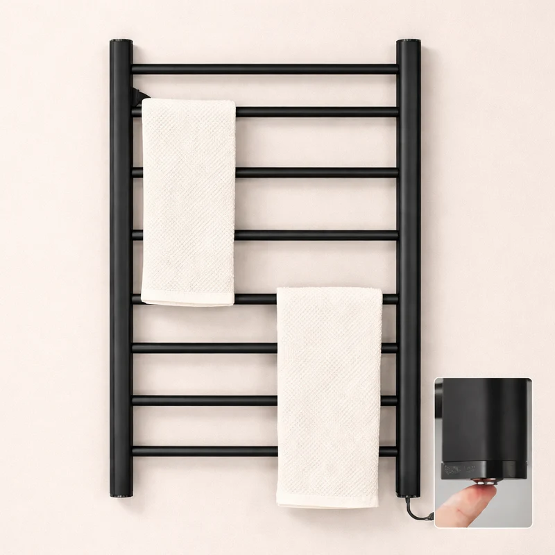 Sèche-serviette Électrique Noir Mat - Thermostat Tactile & Aluminium 304