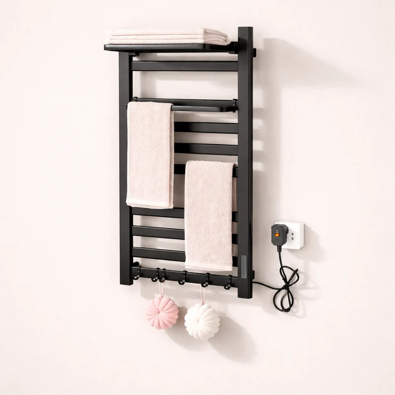 Sèche-serviette Électrique Noir Mat en Acier Inoxydable - Contrôle Tactile & Pliable