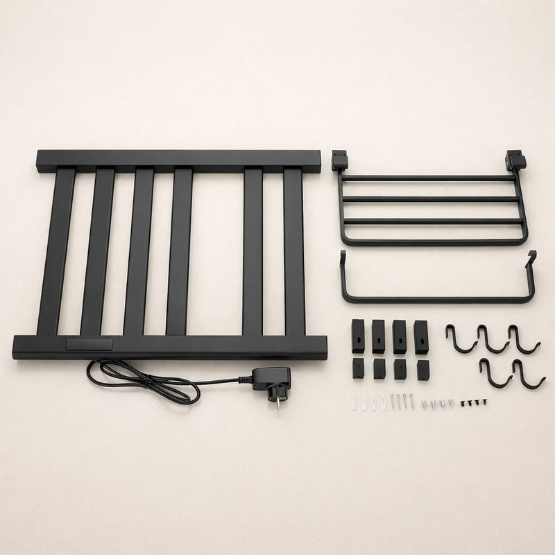 Sèche-serviette Électrique Noir Mat en Acier Inoxydable - Contrôle Tactile & Pliable
