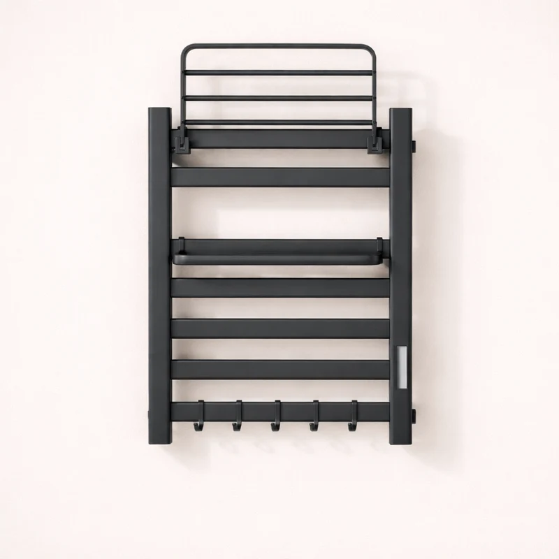 Sèche-serviette Électrique Noir Mat en Acier Inoxydable - Contrôle Tactile & Pliable