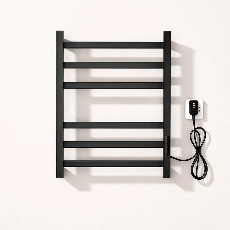Sèche-serviettes Électrique Noir en Acier Inoxydable - Thermostat Tactile et Affichage Numérique