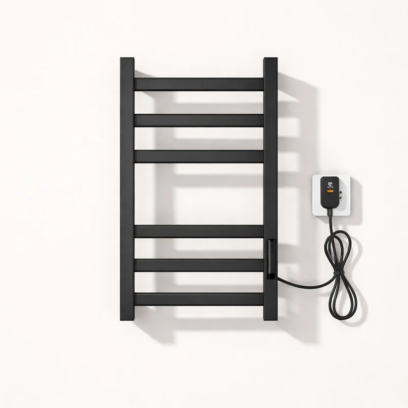 Sèche-serviettes Électrique Noir en Acier Inoxydable - Thermostat Tactile et Affichage Numérique