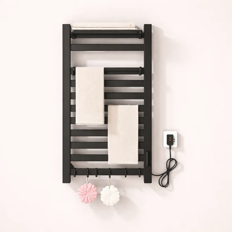 Sèche-serviettes Électrique Noir en Acier Inoxydable - Thermostat Tactile et Affichage Numérique