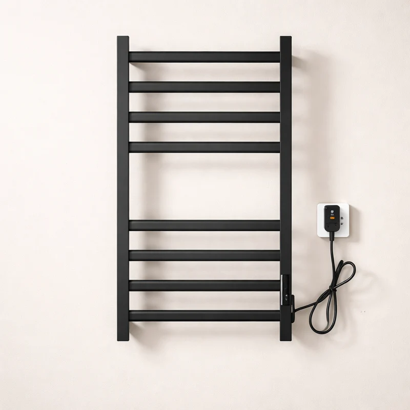 Sèche-serviettes Électrique Noir en Acier Inoxydable - Thermostat Tactile et Affichage Numérique