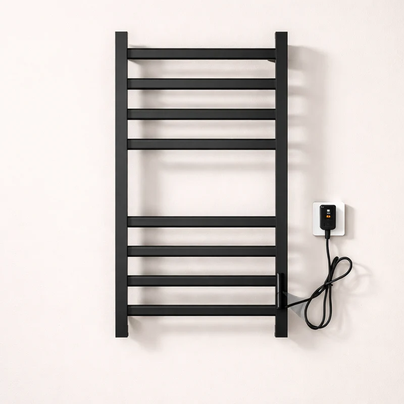 Sèche-serviettes Électrique Noir en Acier Inoxydable - Thermostat Tactile et Affichage Numérique