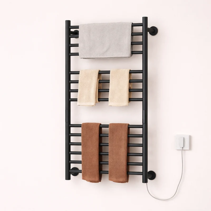 Porte-serviette Électrique Noir en Acier Inox - Thermostat Intelligent & Minuterie