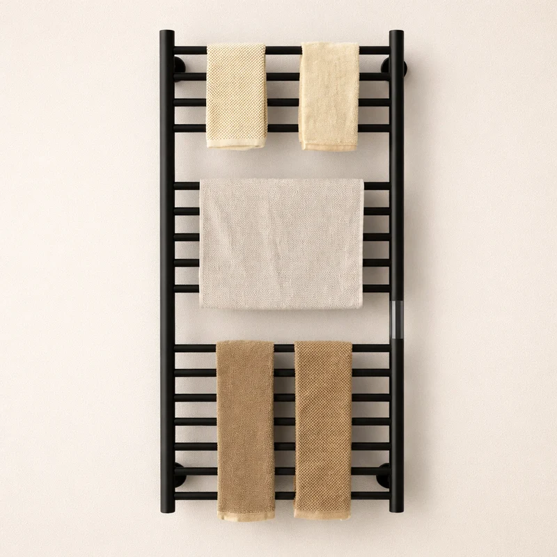 Porte-serviette Électrique Noir en Acier Inox - Thermostat Intelligent & Minuterie