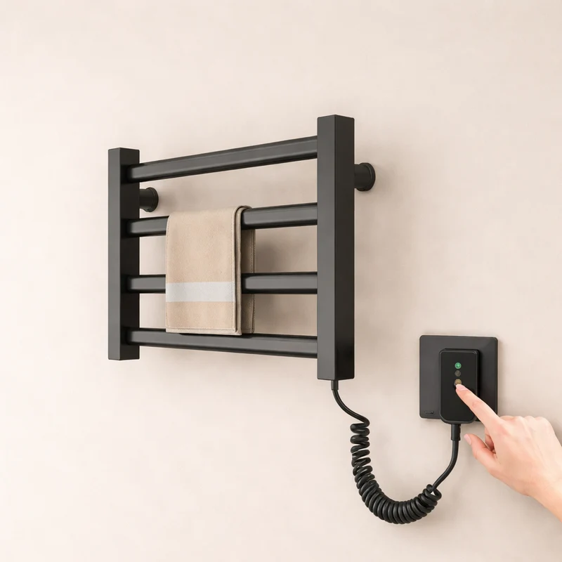 Porte-serviette chauffant électrique en aluminium – Séchage rapide & Installation sans perçage