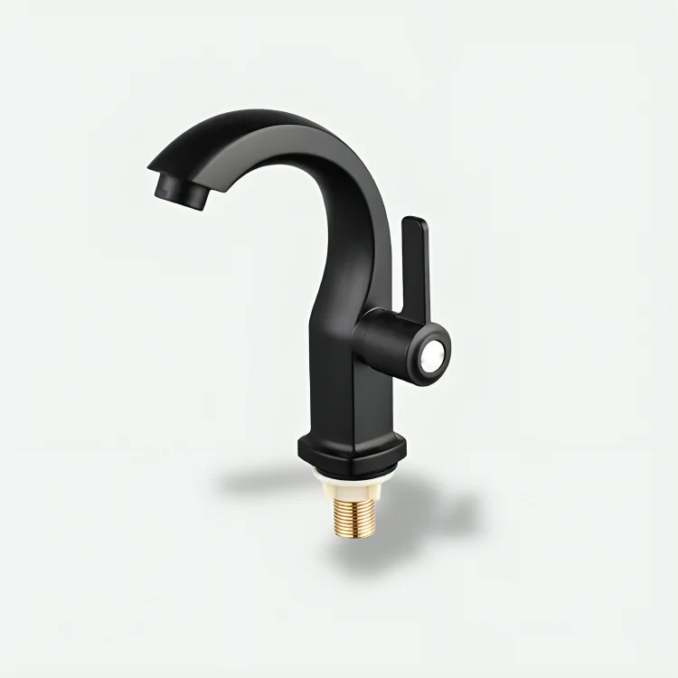 Robinet de lavabo mural – Bec carré en laiton, double trou, eau chaude et froide